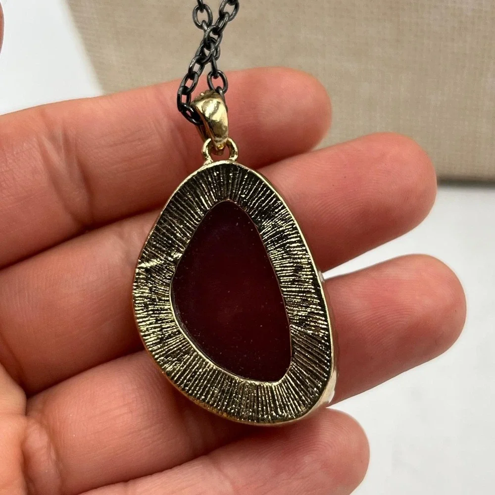 Vintage Gunmetal Gold Tone Arrowhead Chevron Faux Druzy Layered Pendant Necklace